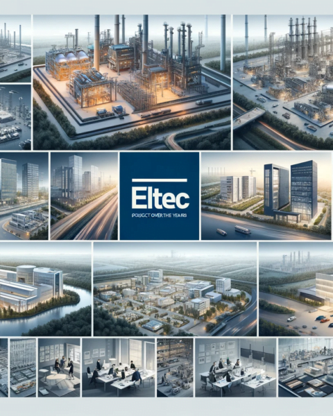 DALL·E 2023-12-19 19.20.56 - A landscape-oriented collage titled 'ELTEC Projects Over the Years - Our Best Worked Examples', showcasing various successful projects by ELTEC Group